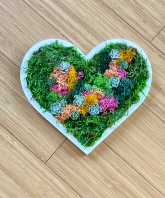 Handcrafted Custom Wood Moss Art Heart, Heart Wall Hanging, Moss Wall Art, Plant Home Décor, Spring Home Accent - image1